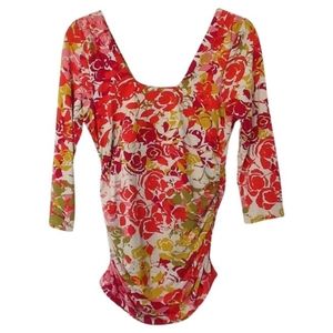 CABI Stretchy Floral Blouse Touched Sides Comfy